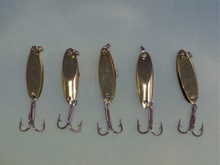 Load image into Gallery viewer, 10 New, Kastmaster Style Gold Spoon,  1/8 ounce great for Trout,& Bass