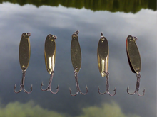 Load image into Gallery viewer, 15 New, Kastmaster Style Gold Spoon,  1/2 ounce great for Trout,&amp; Bass