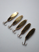 Load image into Gallery viewer, 10 New, Kastmaster Style Gold Spoon,  3/4 ounce great for Trout,&amp; Bass