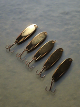 Load image into Gallery viewer, 15 New, Kastmaster Style Gold Spoon,  1/2 ounce great for Trout,&amp; Bass