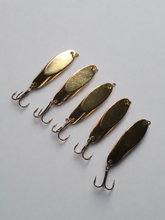 Load image into Gallery viewer, 5 New, Kastmaster Style Gold Spoon,  1/2 ounce great for Trout,&amp; Bass