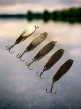 Load image into Gallery viewer, 10 New, Kastmaster Style Gold Spoon,  3/8 ounce great for Trout,&amp; Bass