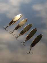 Load image into Gallery viewer, 5 New, Kastmaster Style Gold Spoon,  1/2 ounce great for Trout,&amp; Bass