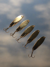 Load image into Gallery viewer, 10 New, Kastmaster Style Gold Spoon,  3/8 ounce great for Trout,&amp; Bass