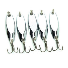 Load image into Gallery viewer, 5 New, Kastmaster Style Silver Spoons,  2.5 ounce Trout,&amp; Bass, Ocean?