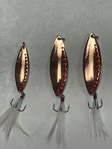 Hightower Tackle Company's fishing spoons!  Silver, Gold, Cooper,