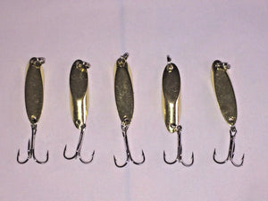 5 New, Kastmaster Style Gold Spoon,  3/4 ounce great for Trout,& Bass
