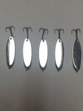 Load image into Gallery viewer, 5 New, Kastmaster Style Silver Spoon,  1/8 ounce great for Trout,&amp; Bass