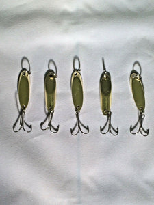 5 New, Kastmaster Style Gold Spoon, 3/8 ounce great for Trout,& Bass