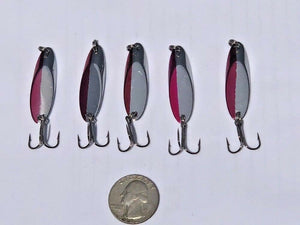 5 New, Kastmaster Style Red & Silver Spoon,  1/4 ounce great for Trout,& Bass