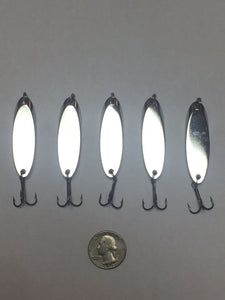 5 New, Kastmaster Style Silver Spoon,  5/8 ounce great for Trout,& Bass