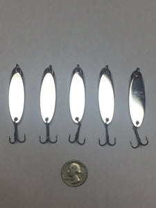 5 New, Kastmaster Style Silver Spoon,  1/8 ounce great for Trout,& Bass