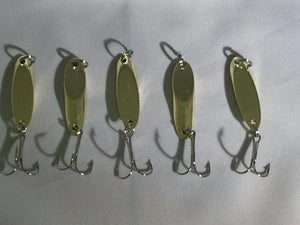 5 New, Kastmaster Style Gold Spoon, 3/8 ounce great for Trout,& Bass