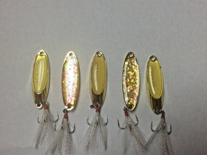 Hightower Tackles New Kastmaster style Gold Rooster tail spoons 10 lures. 3/8 oz