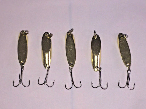5 New, Kastmaster Style Gold Spoon,  3/4 ounce great for Trout,& Bass