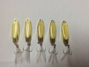 Hightower Tackles New Kastmaster style  Gold Rooster tail spoons 5 lures. 3/8 oz