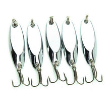 Load image into Gallery viewer, 5 New, Kastmaster Style Silver Spoon,  5/8 ounce great for Trout,&amp; Bass