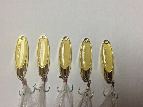 Hightower Tackles New Kastmaster style  Gold Rooster tail spoons 5 lures. 1/2 oz