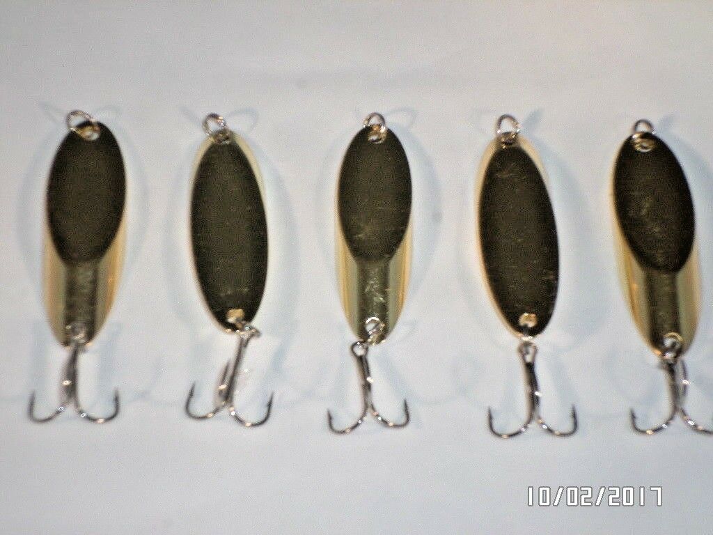 5 New, Kastmaster Style Gold Spoon,  1 ounce great for Trout,& Bass