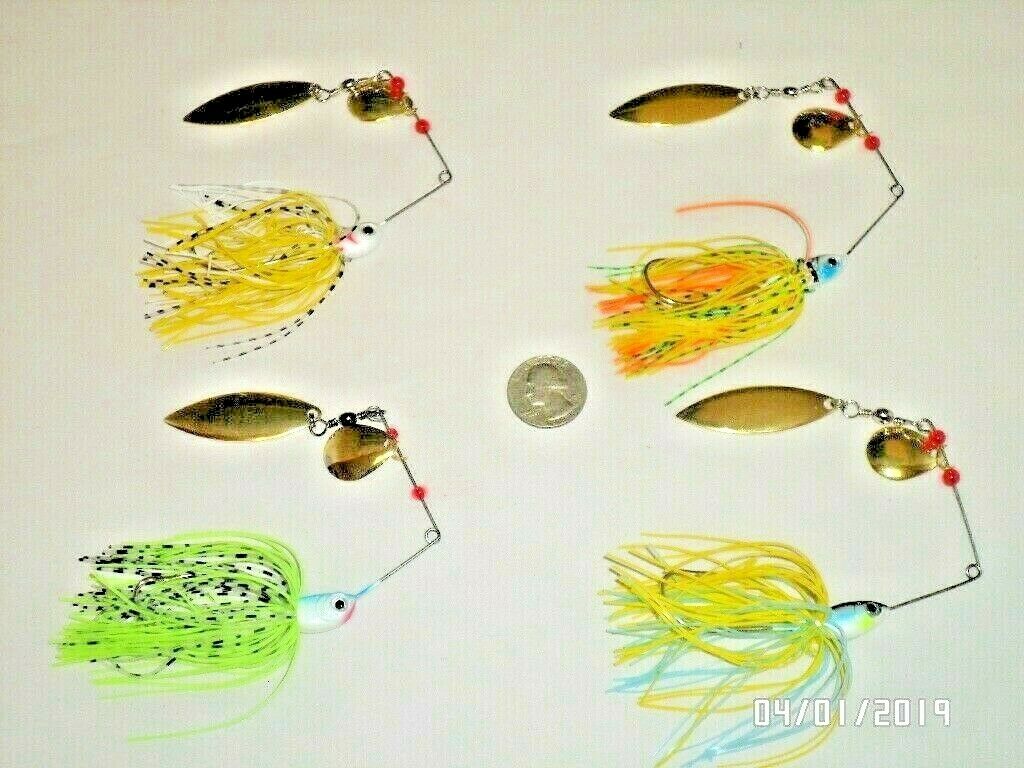 4 New Spinner Baits Double Blade Lead Head 3/0 Hook Great for  Bass