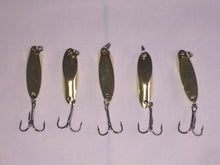 Load image into Gallery viewer, 5 New, Kastmaster Style Gold Spoon, 3/8 ounce great for Trout,&amp; Bass